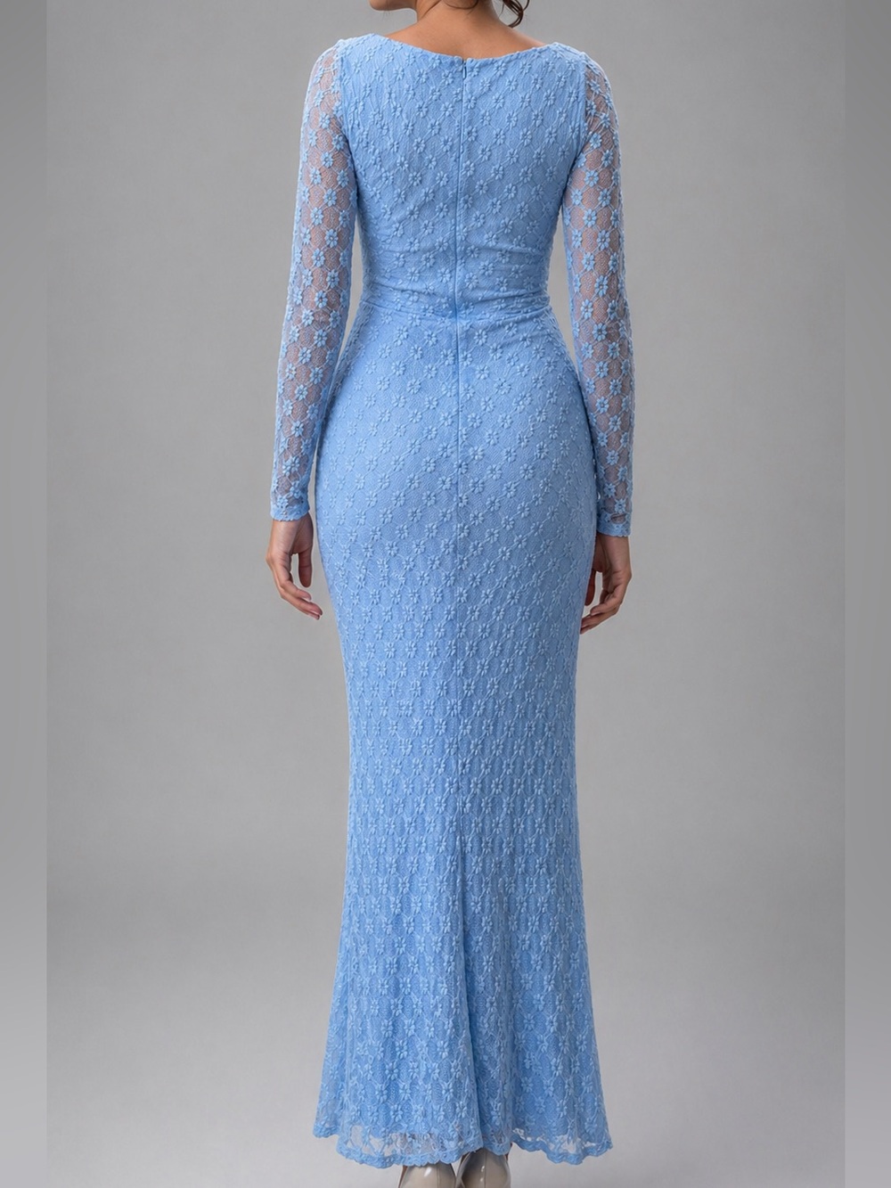 🆕🦋Bardot Adoni Lace Maxi Dress Blue Bodycon Cornflower Bridgerton Style Size M 6 - Picture 3 of 17